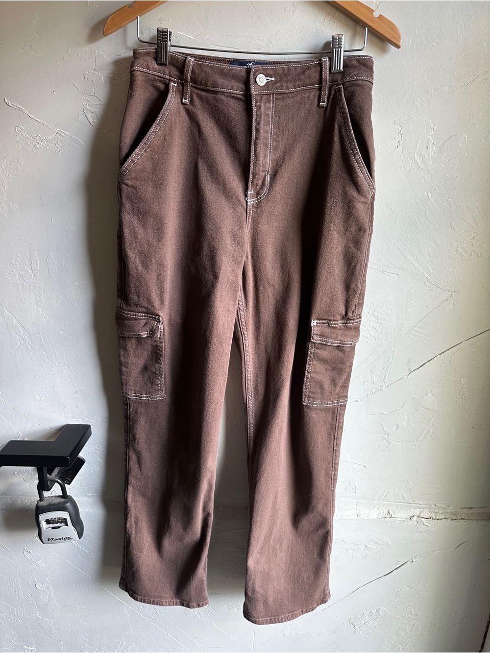 Hollister Brown Cargo Dad Jeans 28 Ultra High Rise Utility Y2K Workwear